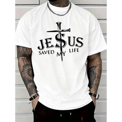 [100% Cotton] mens saved my life graphic t shirt with cross print round neck