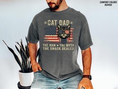 Funny Cat Dad Shirt Snack Dealer Patriotic Fathers Day Gift USA Flag Tee