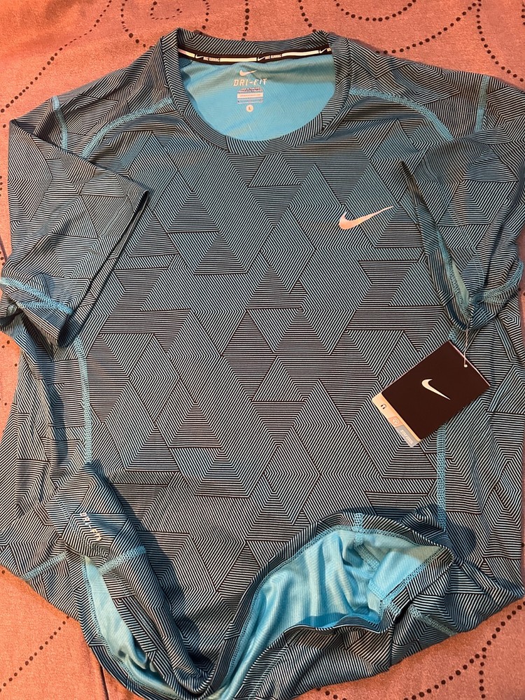 NIKE RUNNING MILER TECH DRI FIT OPTICAL #407 BLUE SHIRT SIZE L MEN $$$$ LAST ONE