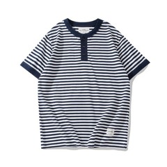 Mens Retro Sailor’s Stripe Short Sleeve T-Shirts Classic Henry Shirt Casual Tops