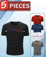 5 Pack Men’s Graphic T-Shirts Crew Neck Short Sleeve Casual Polyester Tees S-3XL