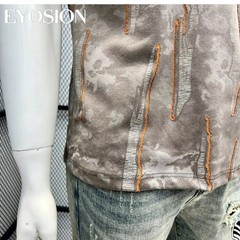 Men’s Ice Silk Cotton T-Shirt Tie Dye Ripped Distressed Print Crew Neck Tee Top
