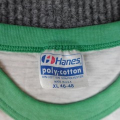 Vintage Paper Thin 80s Hanes Shirt Mens XL White Green 3/4 Sleeve Raglan