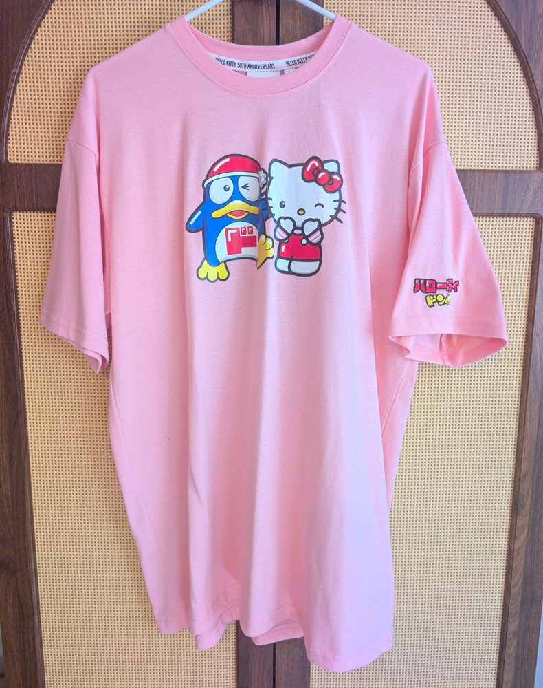 Donki X Hello Kitty 50th Anniversary Donpen Donko Pink Graphic Shirt L NWT