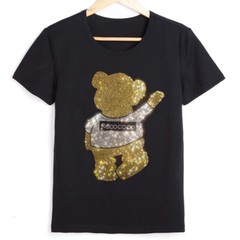New Fashion Diamond Rhinestones Bear Short Sleeve Luxury Men Black T-Shirt