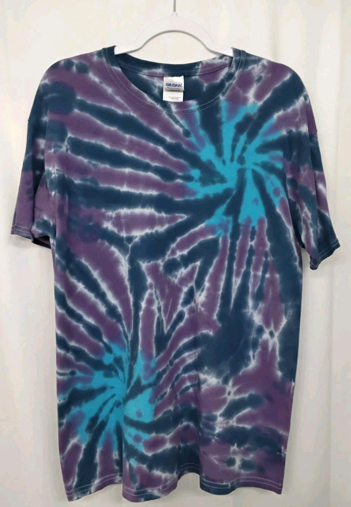 New Tie Dye Men’s T-Shirt Purple Blue Adult Large Multicolor Summer Swirl Spiral