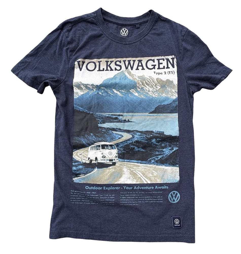 TU Volkswagen Type 2 T1 Men’s Size S Graphic T-Shirt Camper Van Print Navy. A9