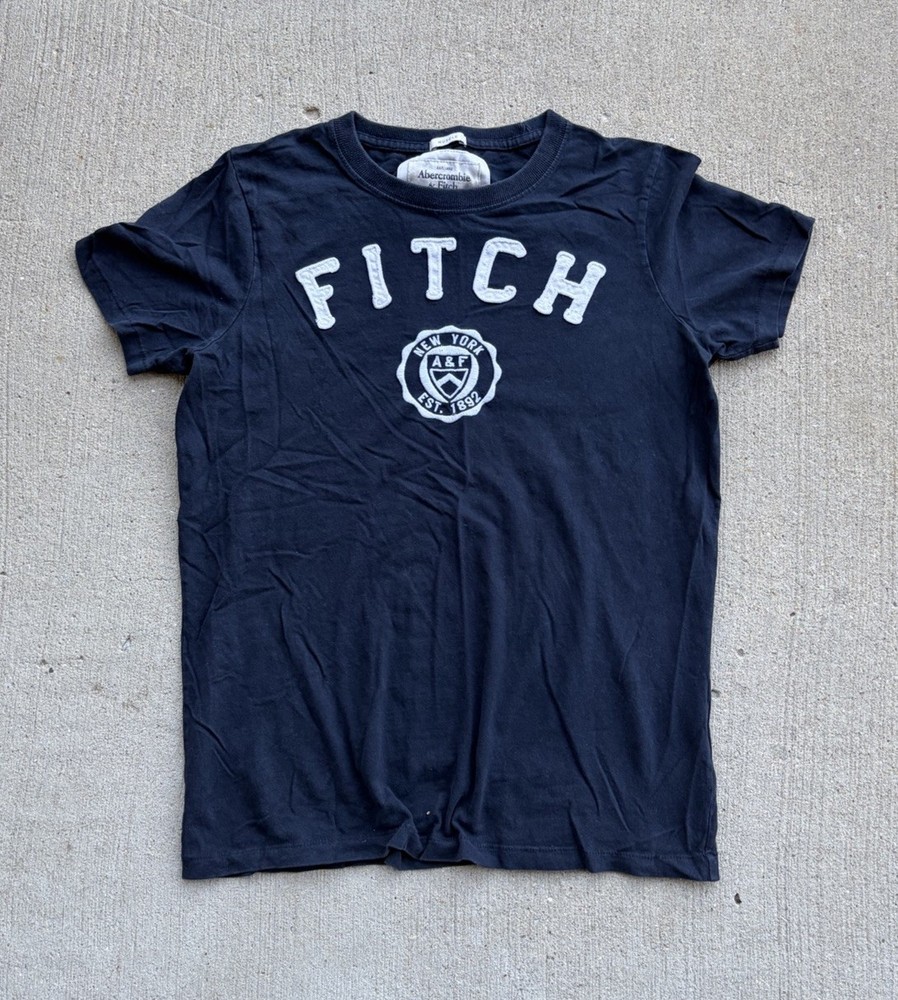 Abercrombie & Fitch M Muscle Fit Blue FITCH Logo Graphic Crew Neck T-Shirt