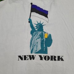 Vintage 90s Funny Liberty Shirt L/XL 23×27 White New-York USA