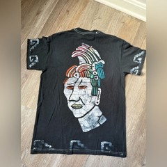 VTG RARE Gildan Native Trippy Sun Aztec Black Multi Color T-Shirt Size S M