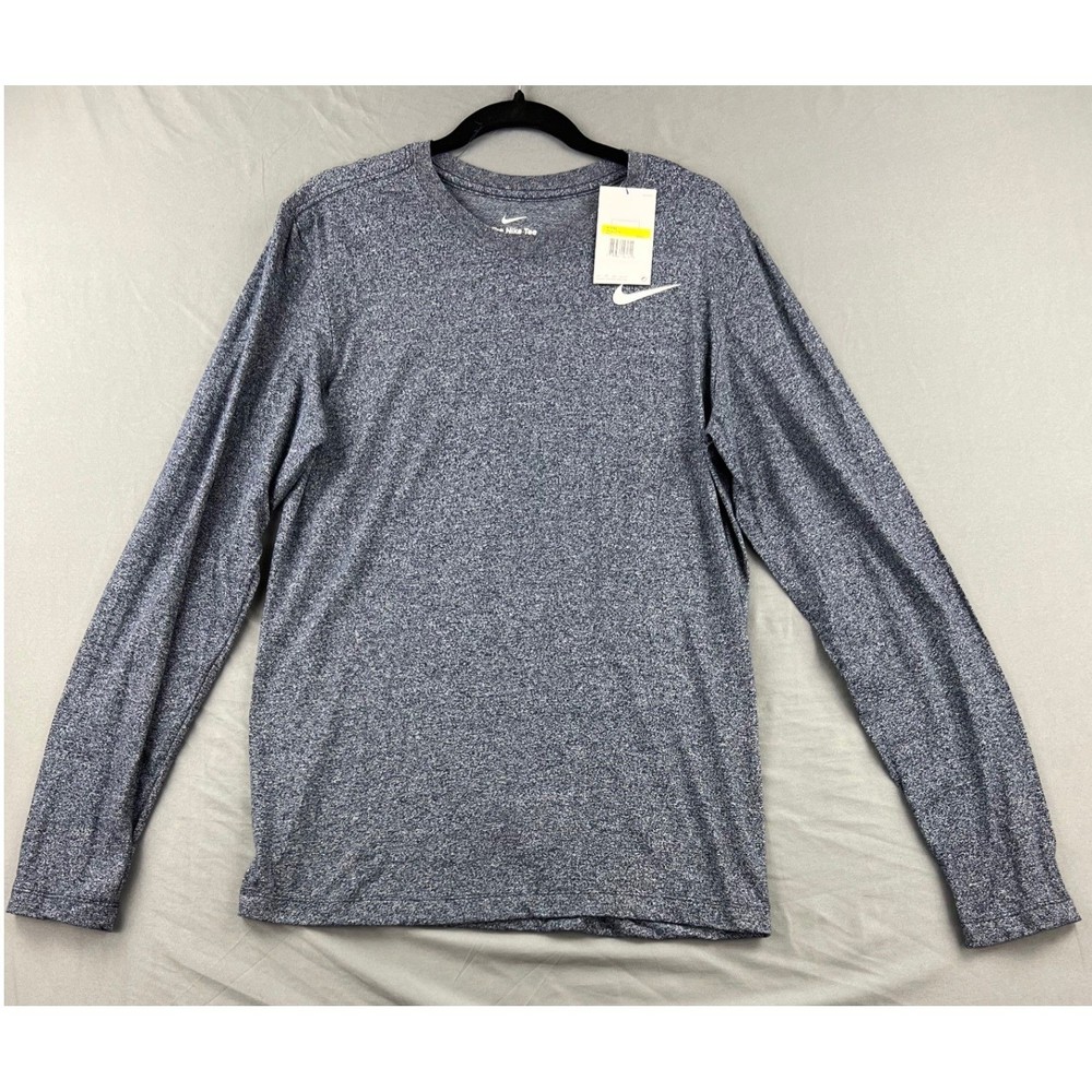 Nike Marled LS Tee Men Small Navy Blue NWT Long Sleeve Crewneck Swoosh M12792