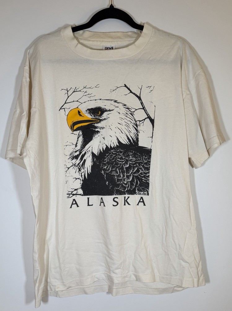 Vintage 90s Anvil eagle Alaska graphic single stitch cream tshirt XL gorpcore