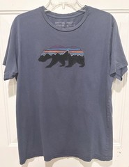 Patagonia Shirt Mens Large Blue Crew Short Sleeve Slim Fit Fitz Roy Bear Organic