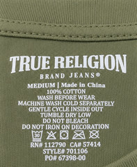 True Religion Mens T Shirt Medium Olive Green Raised Graphic Buddha Logo Tee NWT