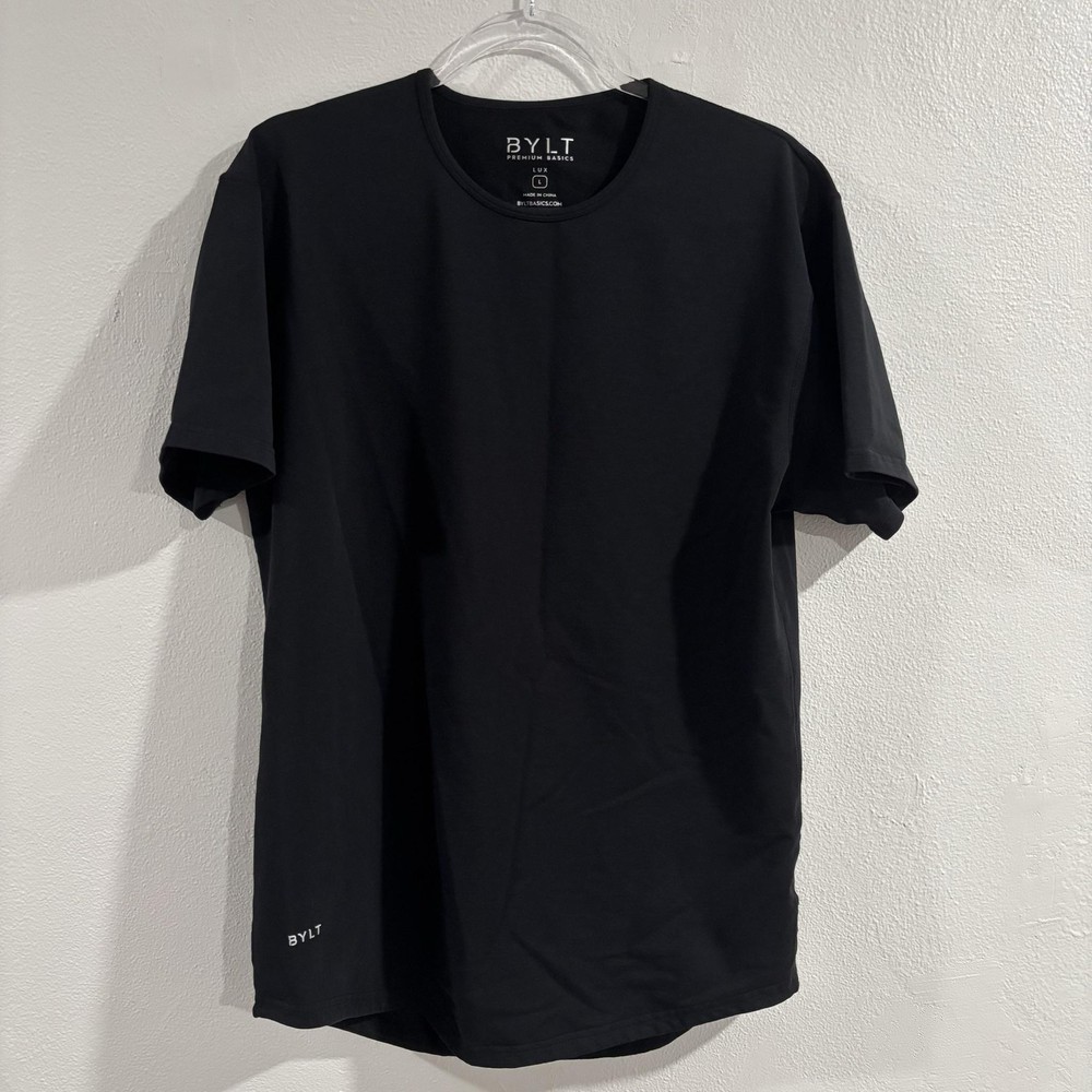 BYLT Shirt Mens L Black Drop Cut Lux Premium Basics Crew Neck Stretch Tagless