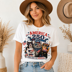 America 250 Birthday Shirt Patriotic Cat USA Flag 4th July Tee Gift