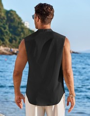COOFANDY Mens Black Casual Tank Top Summer Beach Sleeveless Shirts Vacation T…