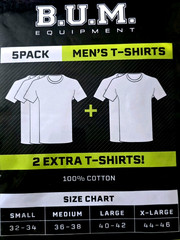 BUM 5x Value Pack Men’s T-shirts, Cotton (3 White, 1 Gray, & 1 Black), Large