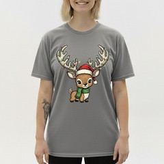 Cute Baby Reindeer T-Shirt Christmas Lights Santa Hat Kawaii Animal Holiday Gift