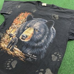 Vintage Bear Nature Shirt Mens XL Black 90S All Over Print Wisconsin USA MADE