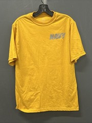 US Navy Men T-Shirt Size Small Mustard Graphic Shiny Lettering Short Sleeve