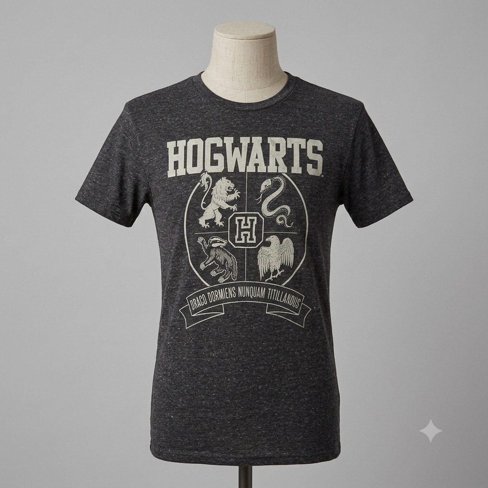 Hogwarts Harry Potter Men’s Size M Charcoal Short Sleeve Graphic T-Shirt