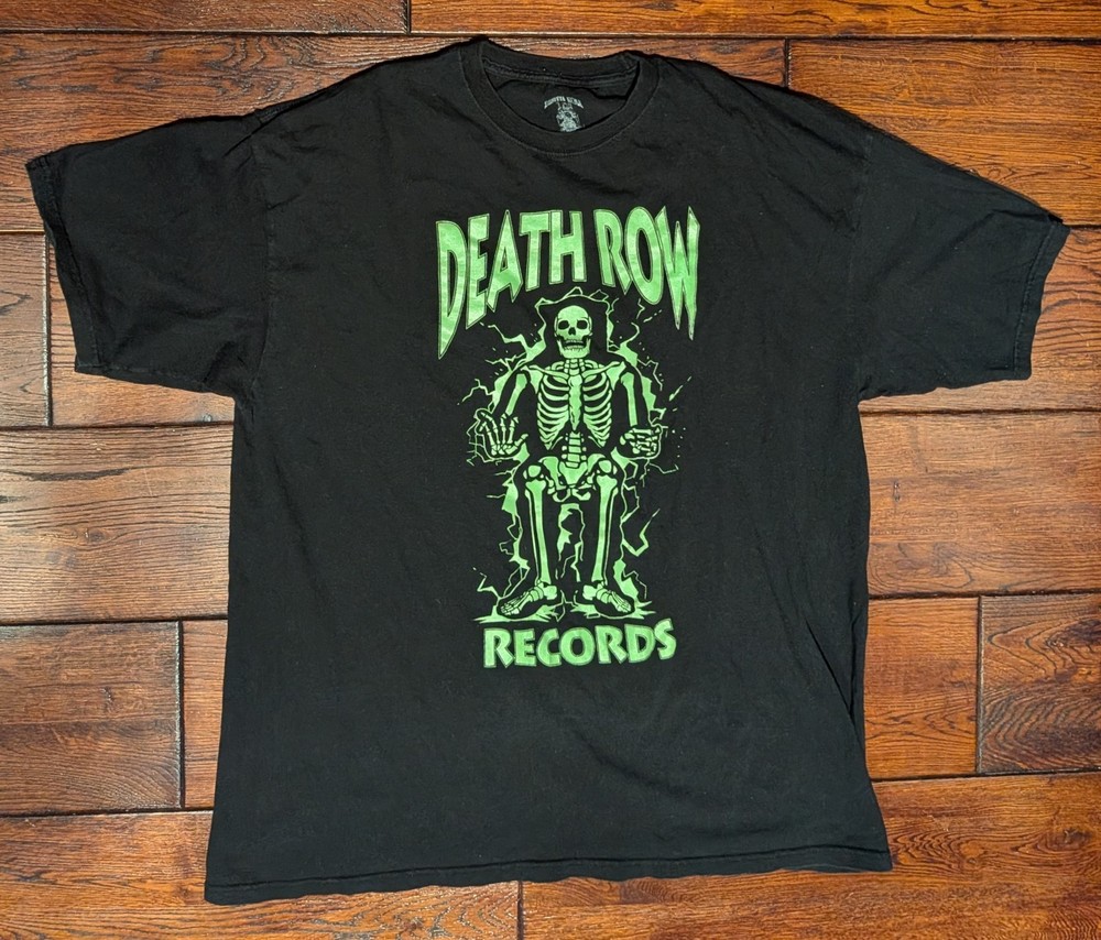 Death Row Records Men’s Black Glow In The Dark Skeleton Logo Rap Hip Hop – 2XL