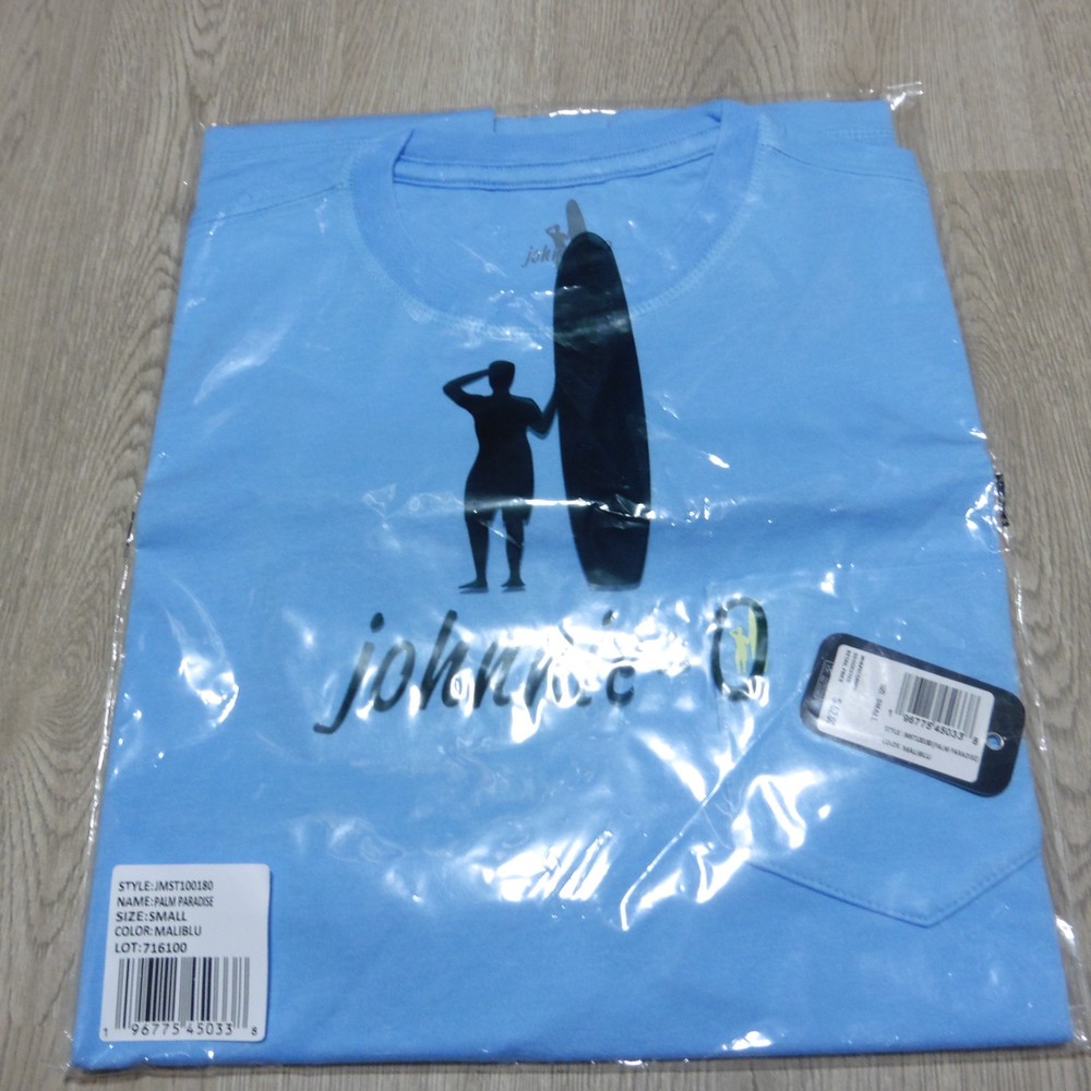 Johnnie-O Men’s Small Palm Paradise T-Shirt Malibu Blue SS Crew Neck NWT