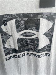Under Armour UA Camo Logo Short Sleeve T-Shirt Mens Sz XL XG Gray Black Gym Run