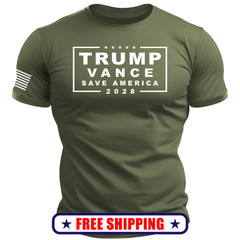 TRUMP VANCE 2028 – Save America T-Shirt USA Flag Sleeve patriot maga 250 S-2XL