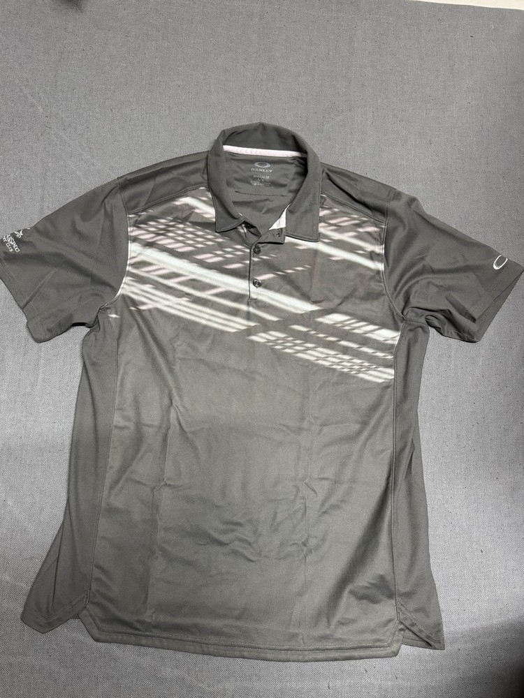 Oakley Mens L Gray White Geometric Polo Shirt Synthetic