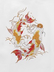 Niepce Japanese Streetwear Embroidery T-shirt Golden Koi Fish Graphic Tee