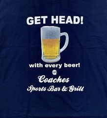 Get Head! With Every Beer At Coaches Sports Bar & Grill T-shirt Size Large Blue