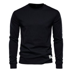 Zonbailon men’s t-shirt base solid pure cotton crew neck breathable long sleeve