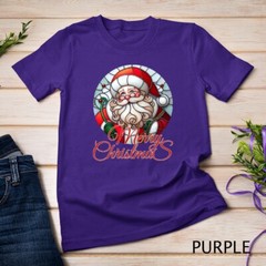 Jolly Stained Glass Santa Claus Face Graphic Tee Funny Christmas Unisex T-shirt