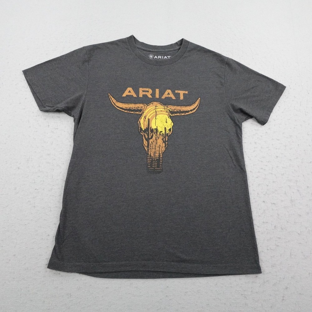 Ariat Shirt Mens Medium Gray Longhorn Skull Western Cowboy Graphic Rodeo Tee