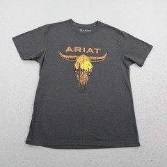Ariat Shirt Mens Medium Gray Longhorn Skull Western Cowboy Graphic Rodeo Tee