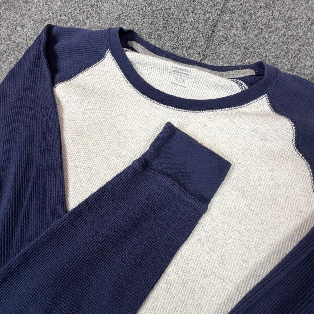 Old Navy Mens Size Large Raglan Thermal Shirt Gray Blue Waffle Knit Long Sleeve