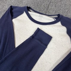 Old Navy Mens Size Large Raglan Thermal Shirt Gray Blue Waffle Knit Long Sleeve