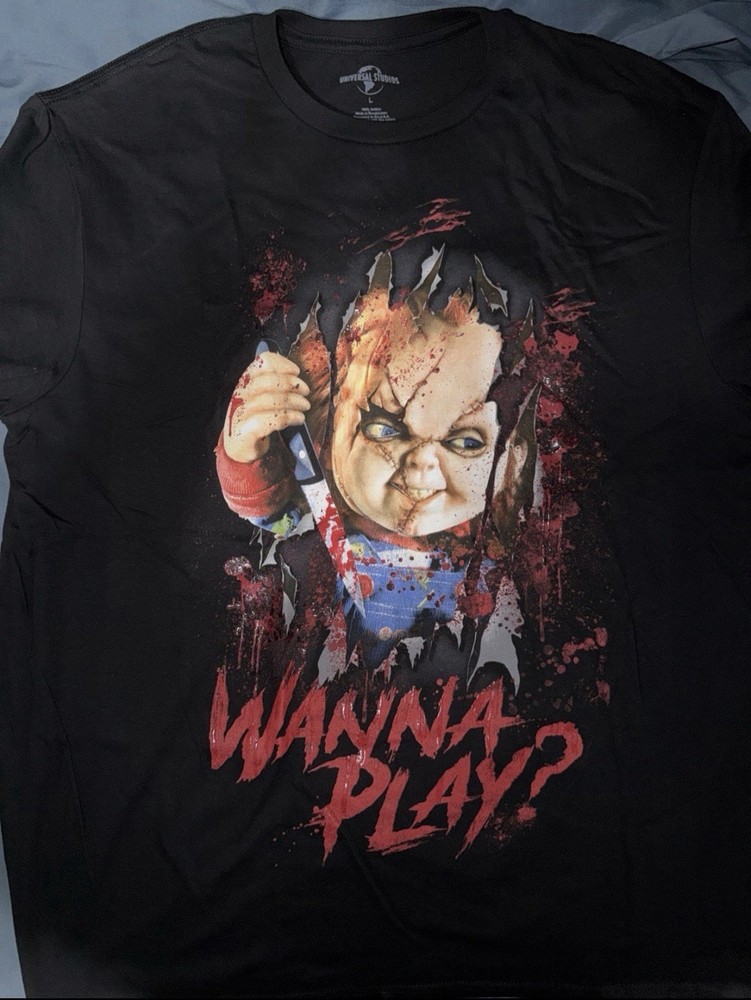 Child’s Play Chucky “Wanna Play?” Cotton Graphic Print Tee Black Size L