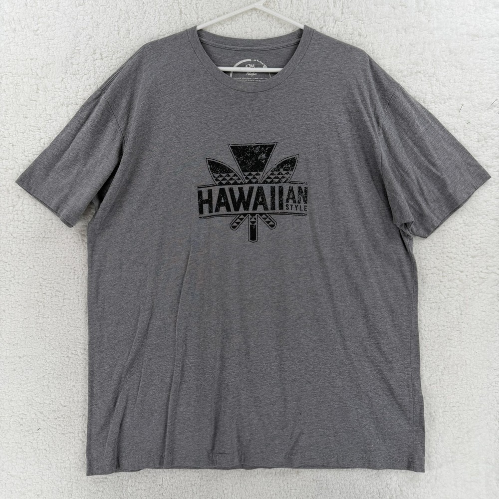 Hawaiian Style Shirt Mens 2XL Gray Hawaii Leaf Logo Graphic Tee Casual Tee