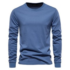 Solid Color Cotton T Shirt Men Casual O-neck Long Sleeved Mens Tshirts