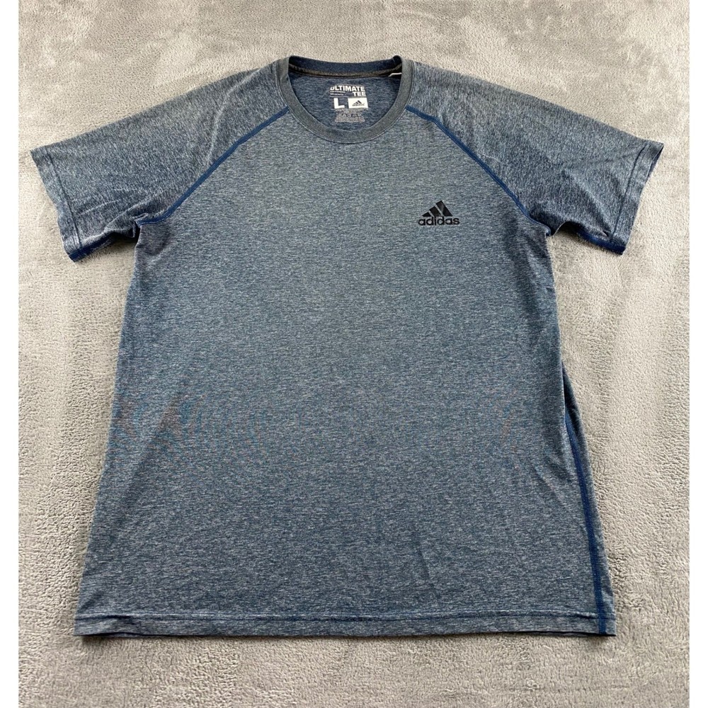 Adidas Ultimate Tee Mens Large Blue Heathered Performance Athletic T-Shirt Logo