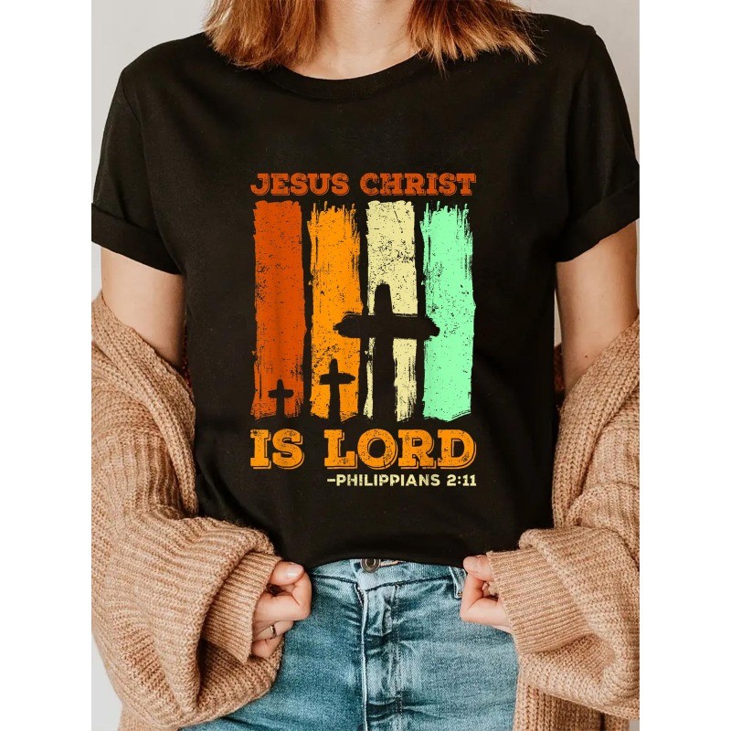 Jesus is Lord Faith Christianity God Jesus Christ T-Shirt Round Neck T-Shirt