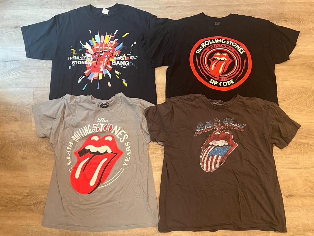 4 Rolling Stones Band Logo T-Shits, Bigger Bang Zip Code Tour MoMA 50 Years USED