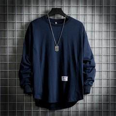 Men’s Casual Baggy Long Sleeve Shirt Sports Round Neck Fashion T-Shirt Street