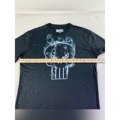 Marvel Black Short Sleeve Tee with Smoky Punisher Skull shiny textured fabric