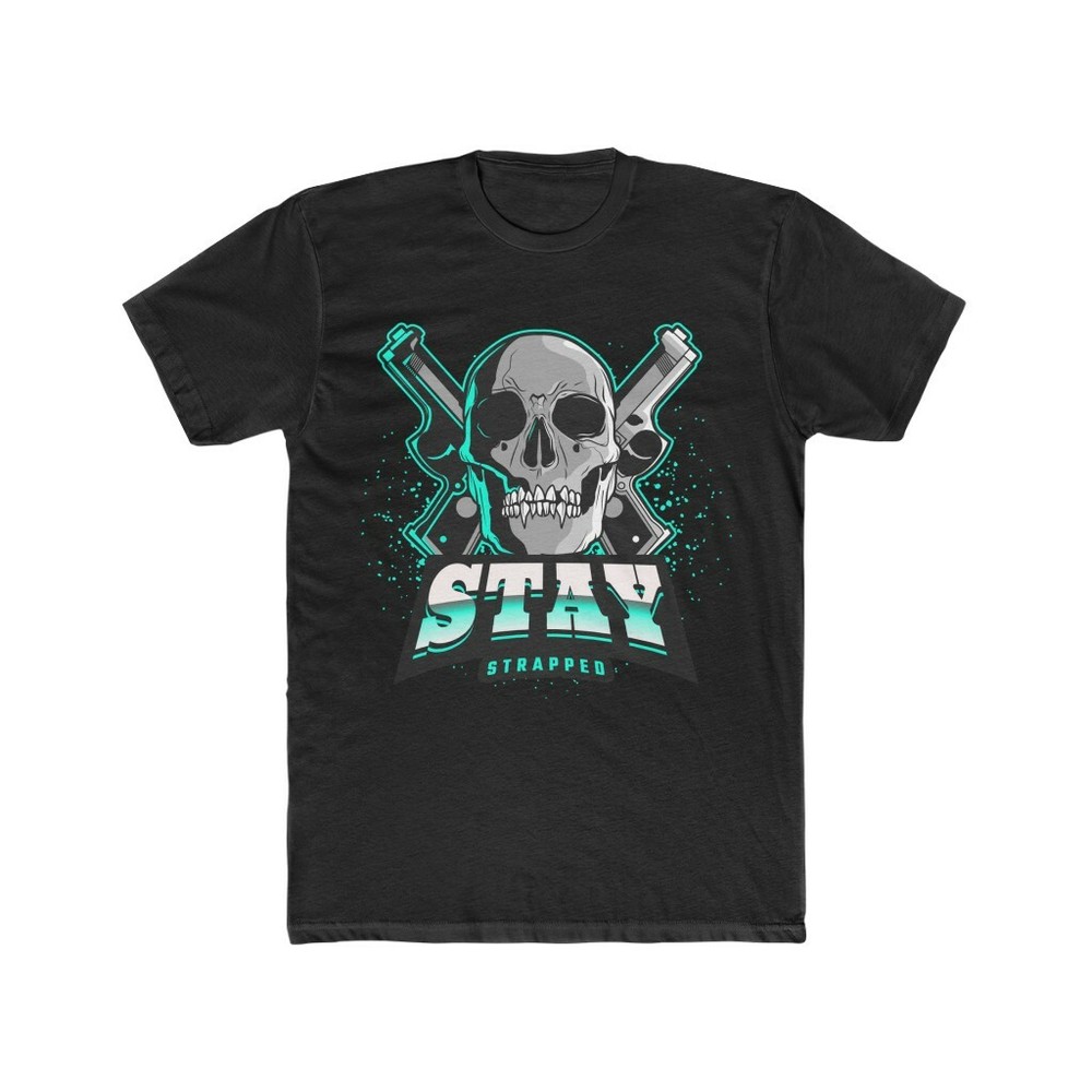 Stay Strapped or Get Clapped Men’s Skull & Guns Graphic Tshirt Tee