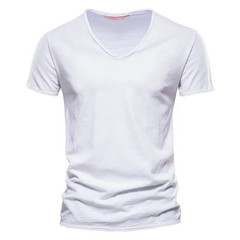 Men Cotton V-Neck Slim Fit T-Shirt Beach Casual Summer Gym Fitness Tee Fun Gift