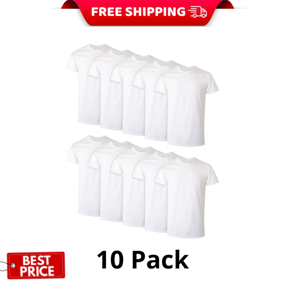 Hanes Men’s White Crew T Shirt Undershirts 10 Pack – Size L